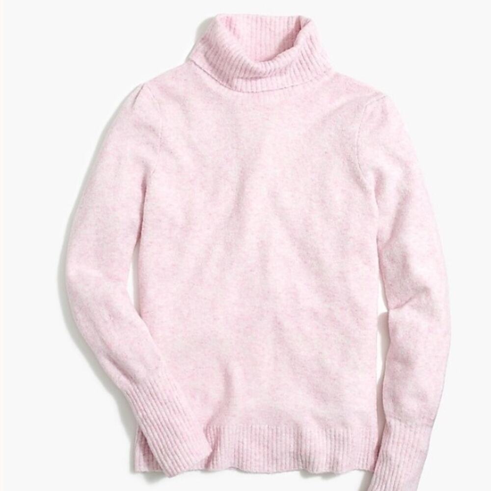 J Crew Puff Sleeve Sweater Womens Small Pastel Pink Extra Soft Yarn Turtleneck